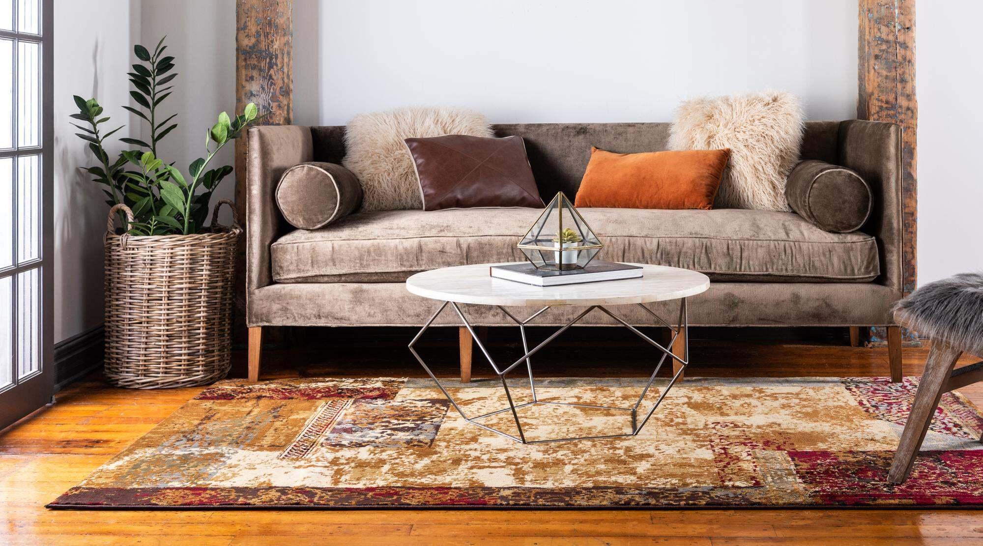 Unique Loom Indoor Rugs - Barista Geometric Rectangular 8x10 Rug Beige & Brown