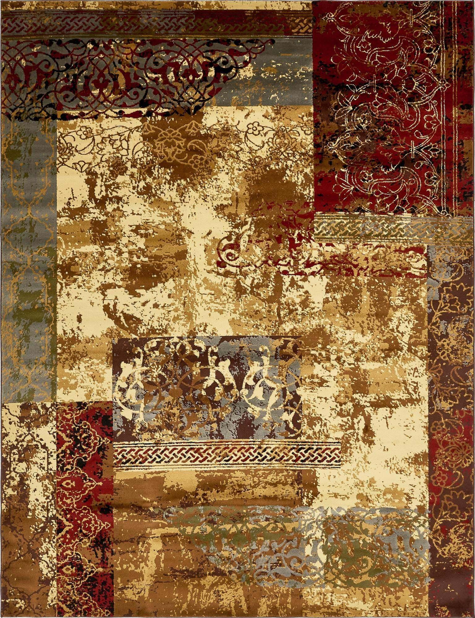 Unique Loom Indoor Rugs - Barista Geometric Rectangular 9x12 Rug Beige & Brown
