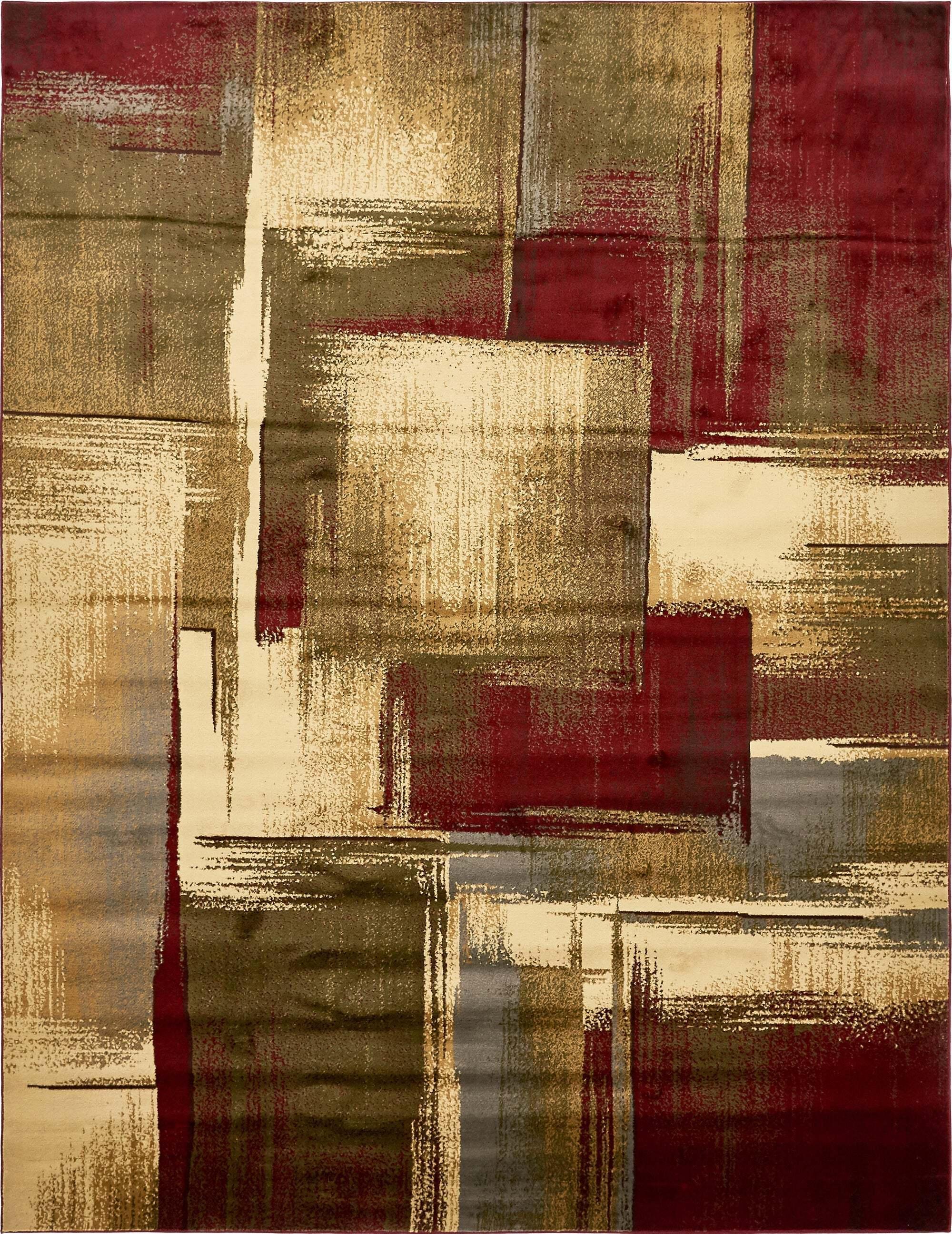 Unique Loom Indoor Rugs - Barista Geometric Rectangular 9x12 Rug Multi & Olive