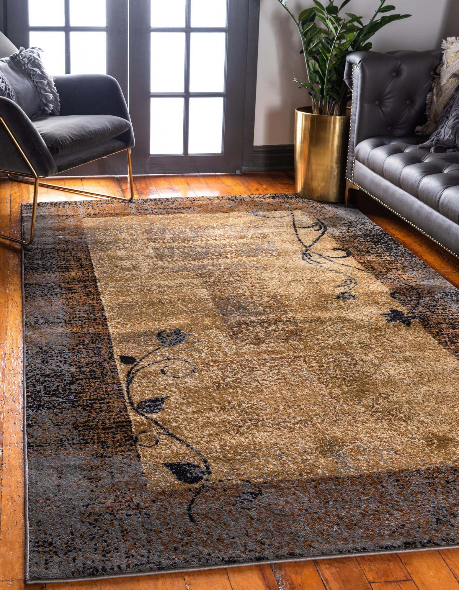 Unique Loom Indoor Rugs - Barista Rectangular 9x12 Rug Beige & Gray