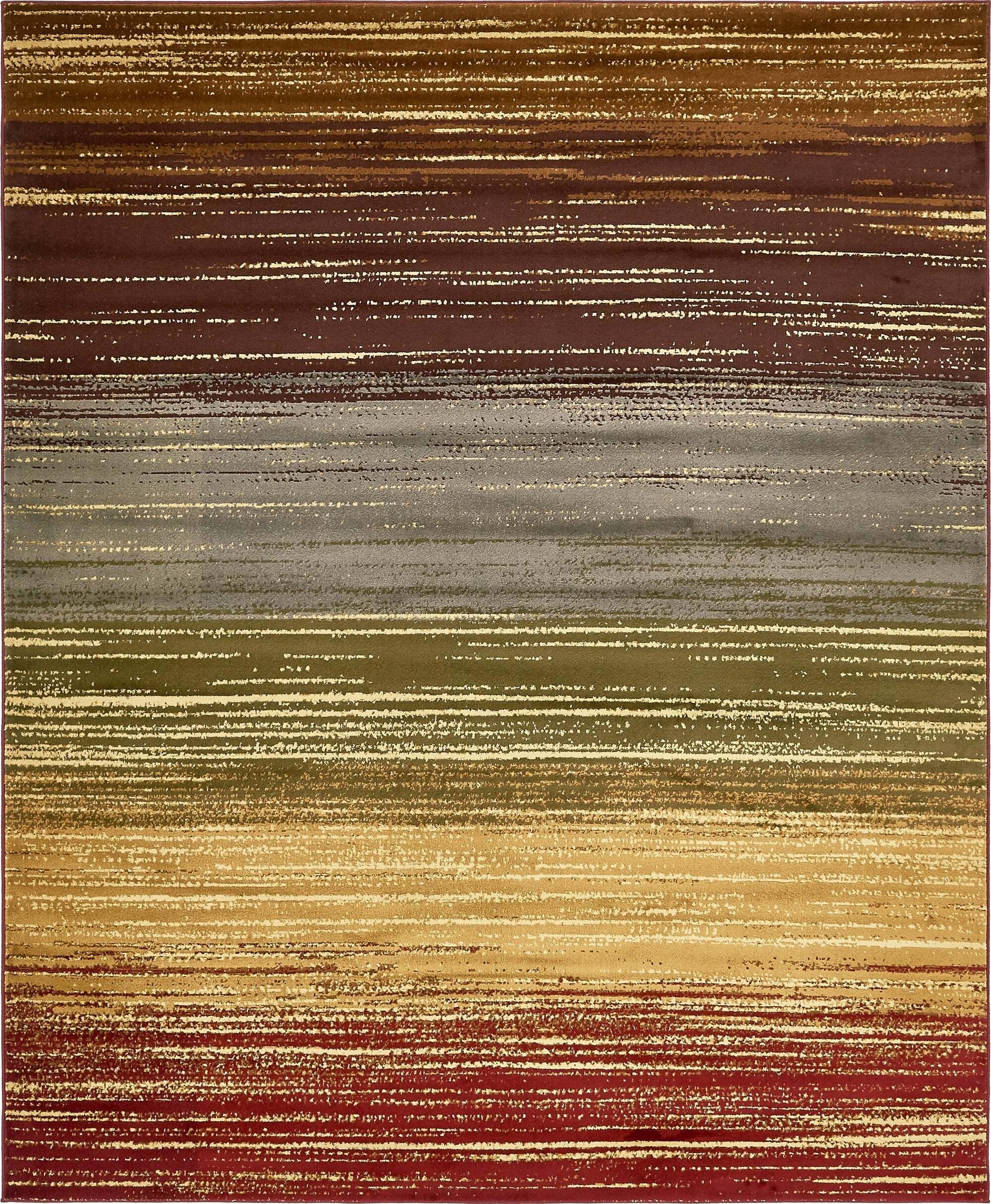 Unique Loom Indoor Rugs - Barista Striped Rectangular 8x10 Rug Beige & Brown