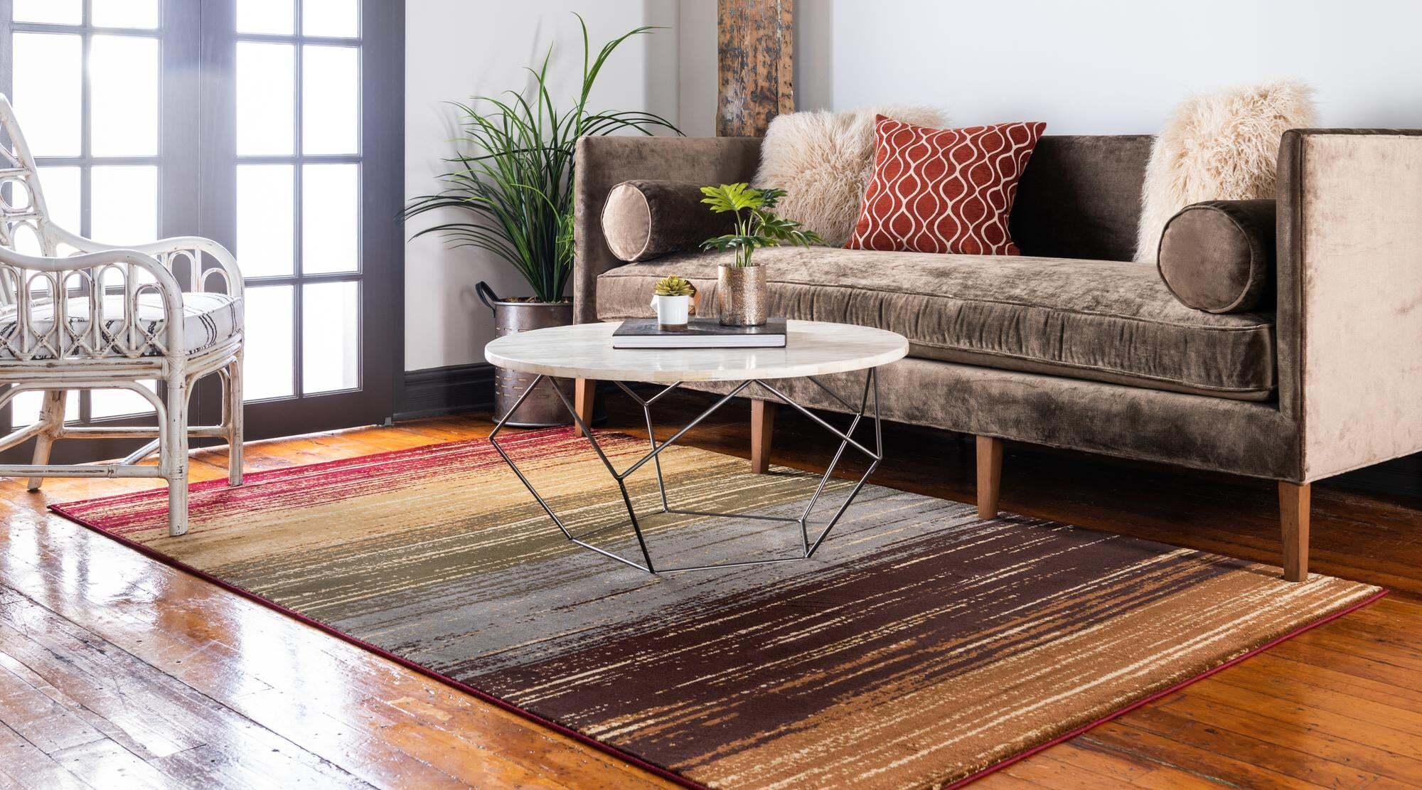 Unique Loom Indoor Rugs - Barista Striped Rectangular 8x10 Rug Beige & Brown