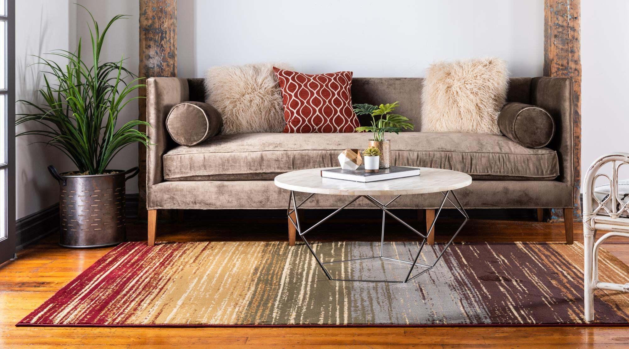 Unique Loom Indoor Rugs - Barista Striped Rectangular 8x10 Rug Beige & Brown