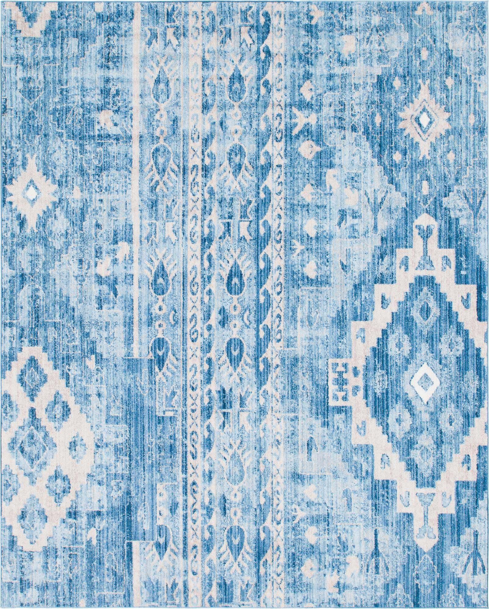 Unique Loom Indoor Rugs - Basilica Geometric Rectangular 8x10 Rug Blue & Beige