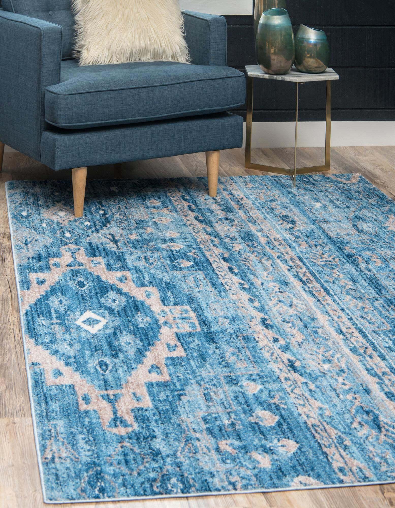 Unique Loom Indoor Rugs - Basilica Geometric Rectangular 8x10 Rug Blue & Beige