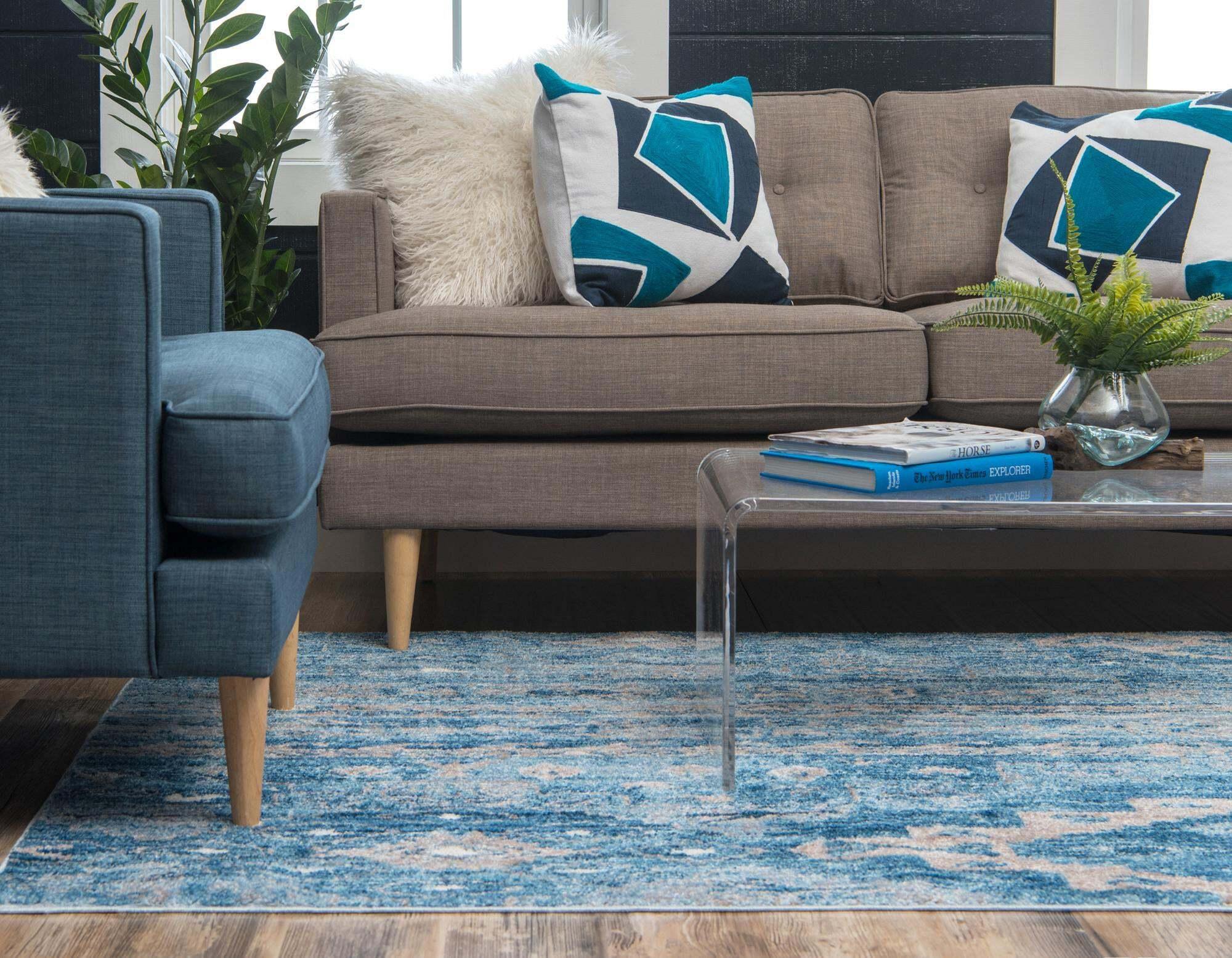 Unique Loom Indoor Rugs - Basilica Geometric Rectangular 8x10 Rug Blue & Beige