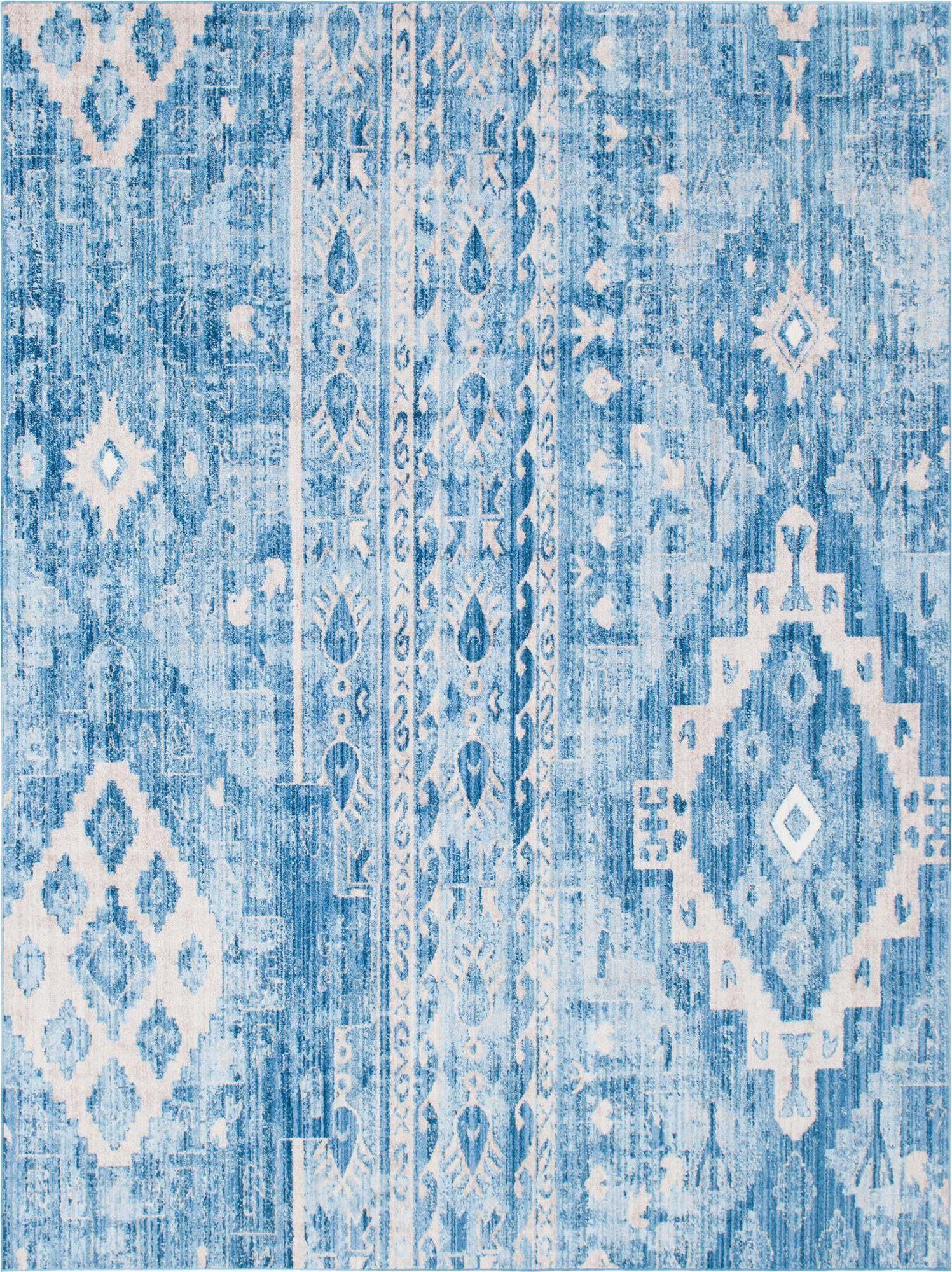 Unique Loom Indoor Rugs - Basilica Geometric Rectangular 9x12 Rug Blue & Beige