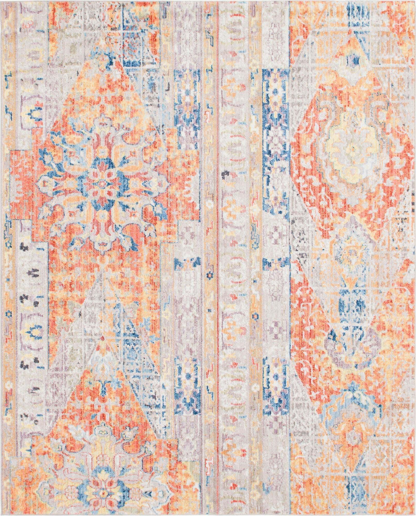 Unique Loom Indoor Rugs - Basilica Striped Rectangular 8x10 Rug Orange & Beige