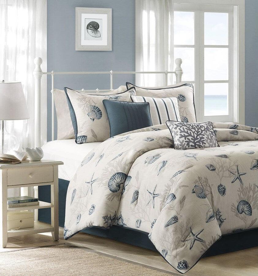 Olliix.com Comforters & Blankets - Bayside Casual 7 Piece Comforter Set Blue Cal King