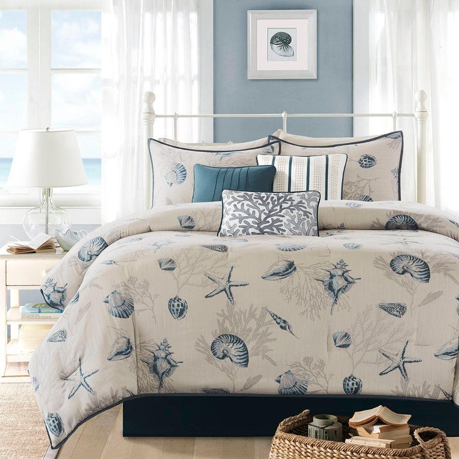 Olliix.com Comforters & Blankets - Bayside Casual 7 Piece Comforter Set Blue Cal King
