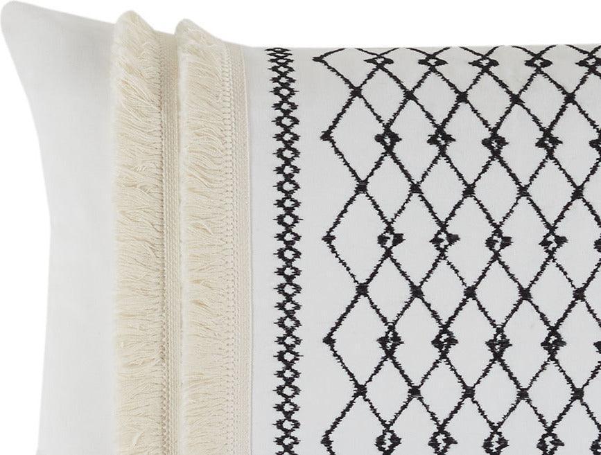 Olliix.com Pillows - Bea Mid-Century Embroidered Cotton Oblong Pillow with Tassels 12"W x 20"L Ivory