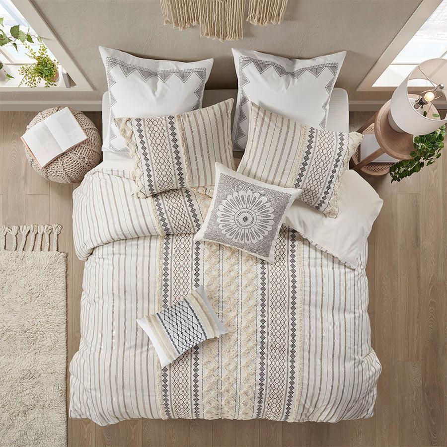 Olliix.com Pillows - Bea Mid-Century Embroidered Cotton Oblong Pillow with Tassels 12"W x 20"L Ivory