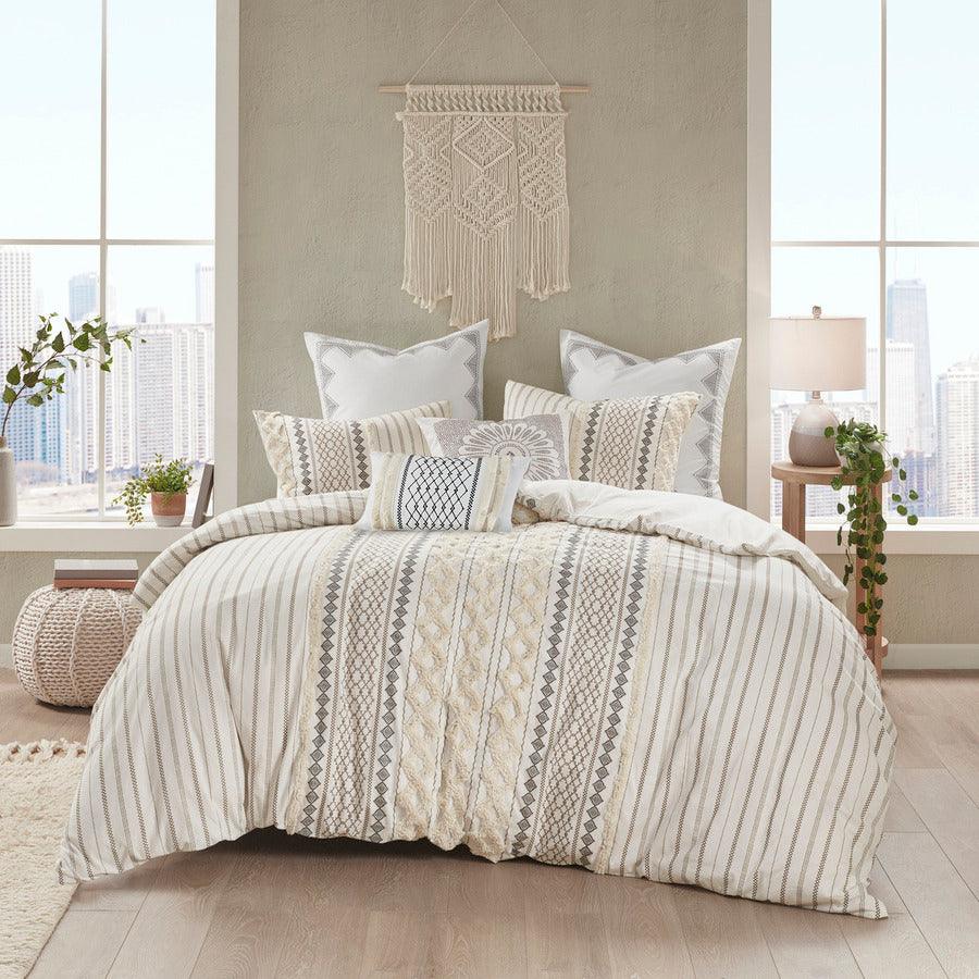 Olliix.com Pillows - Bea Mid-Century Embroidered Cotton Oblong Pillow with Tassels 12"W x 20"L Ivory