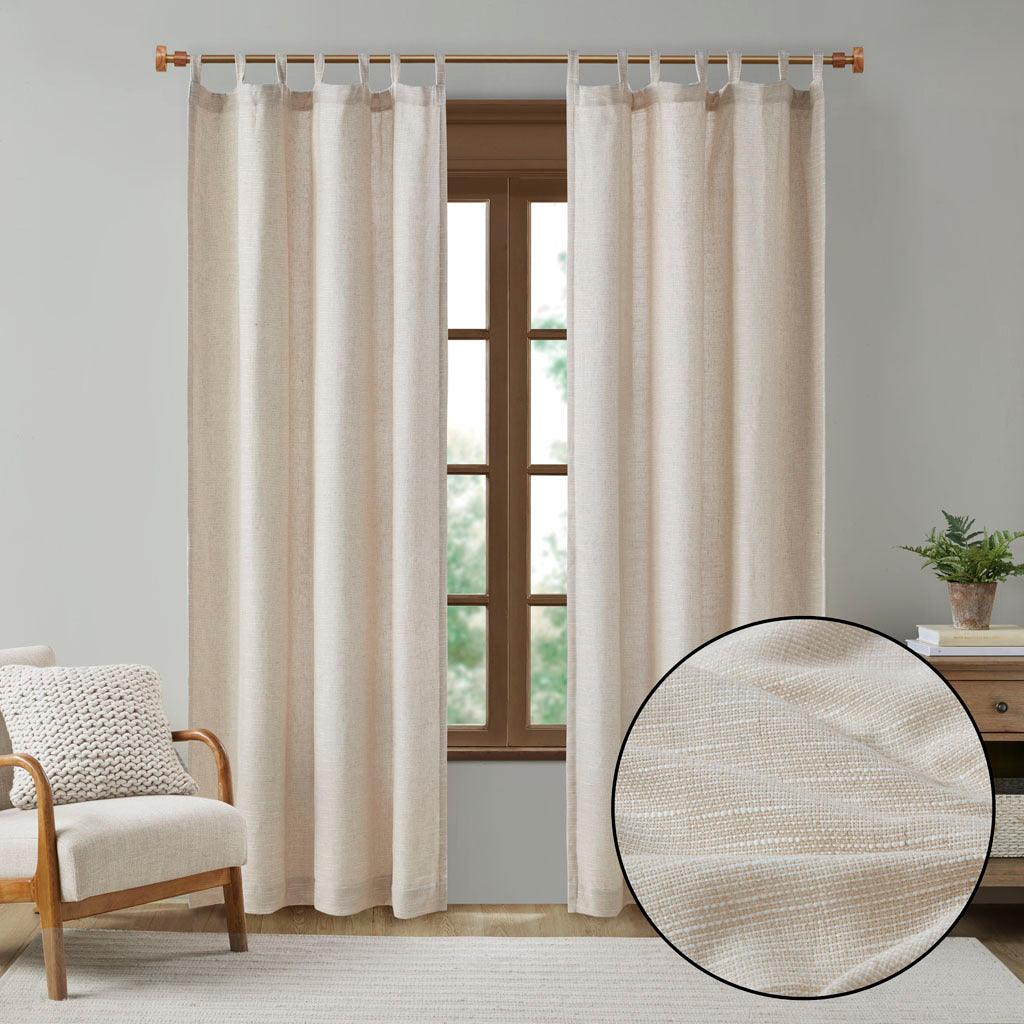 Olliix.com Curtains - Beals 84" Faux Linen Tab Top Panel with Fleece Lining Natural