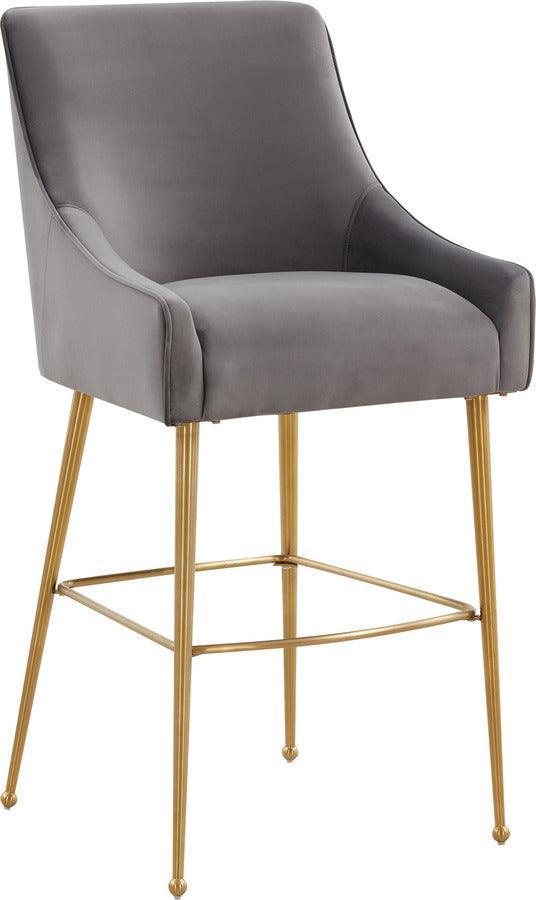 Tov Furniture Barstools - Beatrix Dark Grey Velvet Counter Stool - Gold Legs