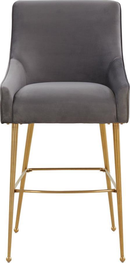Tov Furniture Barstools - Beatrix Dark Grey Velvet Counter Stool - Gold Legs