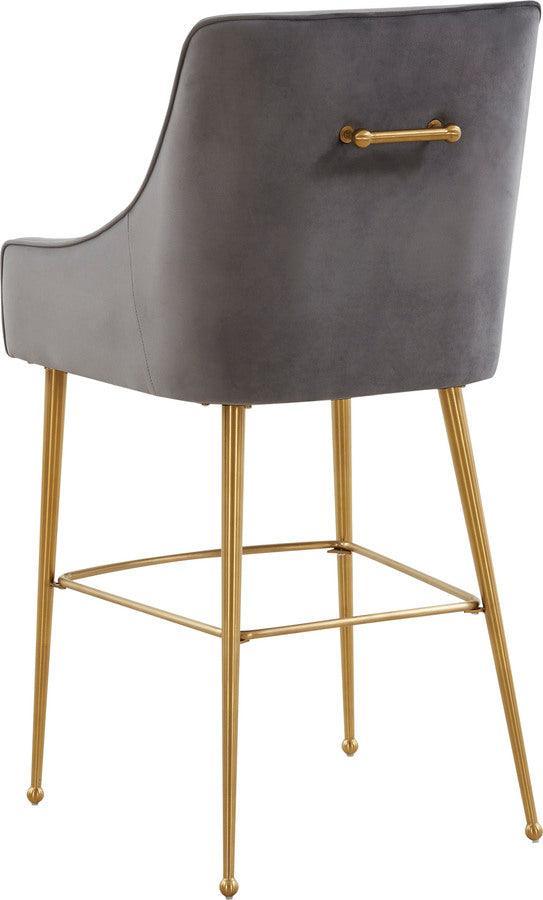 Tov Furniture Barstools - Beatrix Dark Grey Velvet Counter Stool - Gold Legs