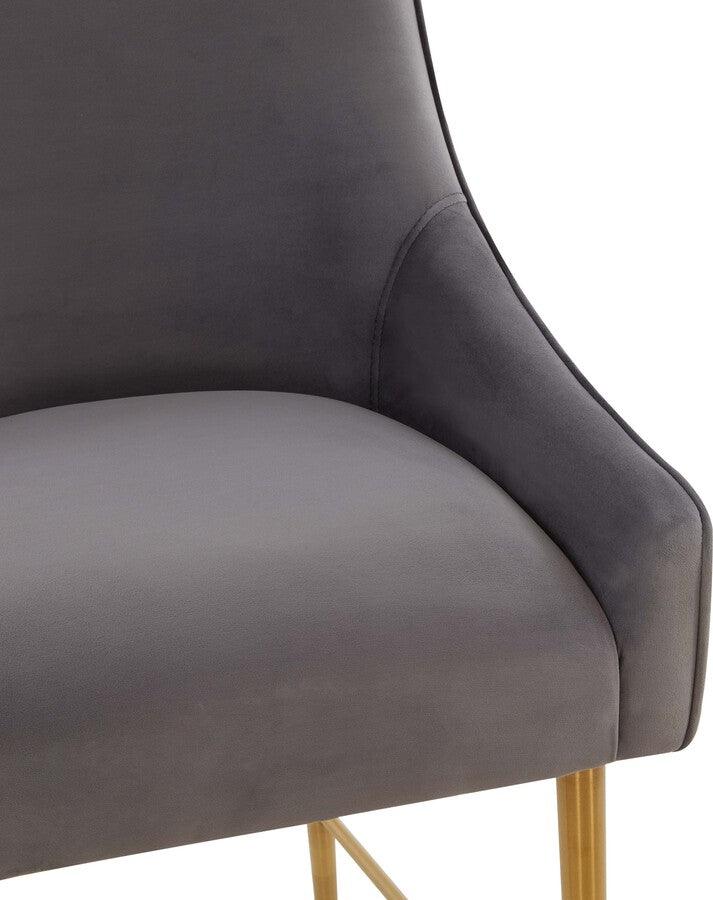 Tov Furniture Barstools - Beatrix Dark Grey Velvet Counter Stool - Gold Legs