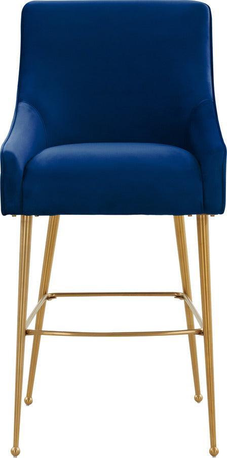 Tov Furniture Barstools - Beatrix Navy Velvet Counter Stool - Gold Legs