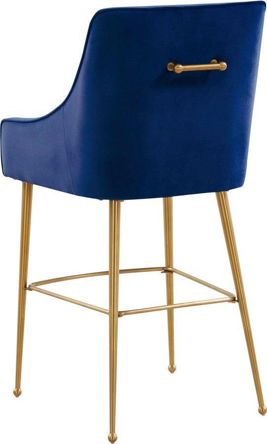 Tov Furniture Barstools - Beatrix Navy Velvet Counter Stool - Gold Legs