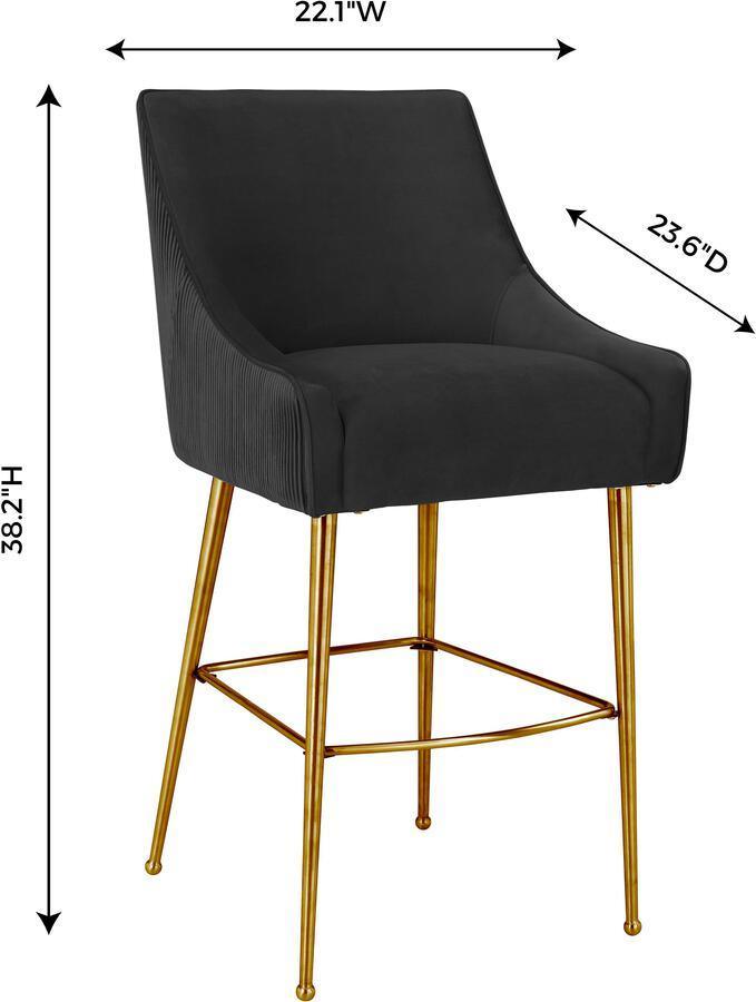 Tov Furniture Barstools - Beatrix Pleated Black Velvet Counter Stool