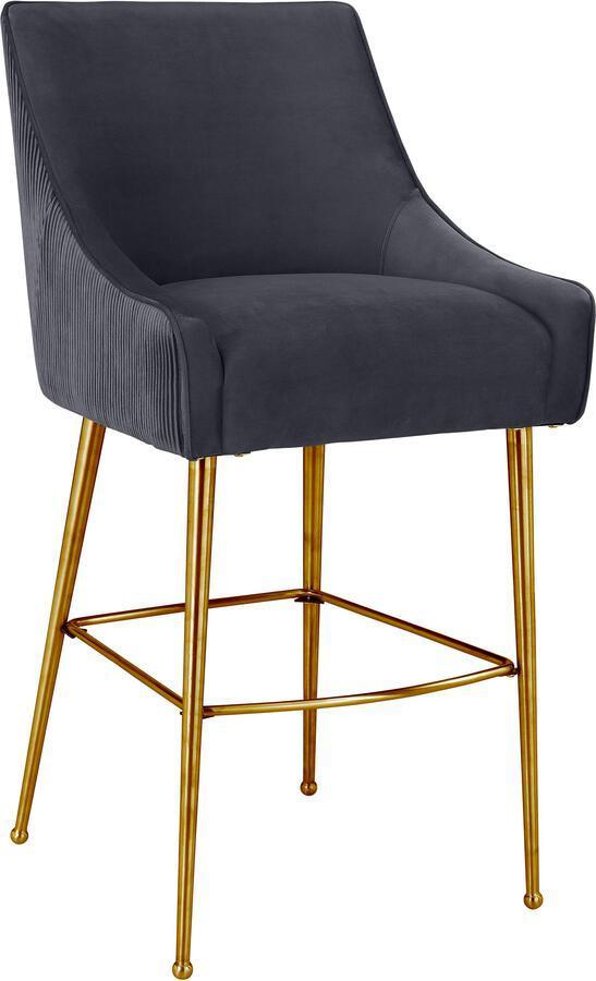 Tov Furniture Barstools - Beatrix Pleated Dark Grey Velvet Bar Stool