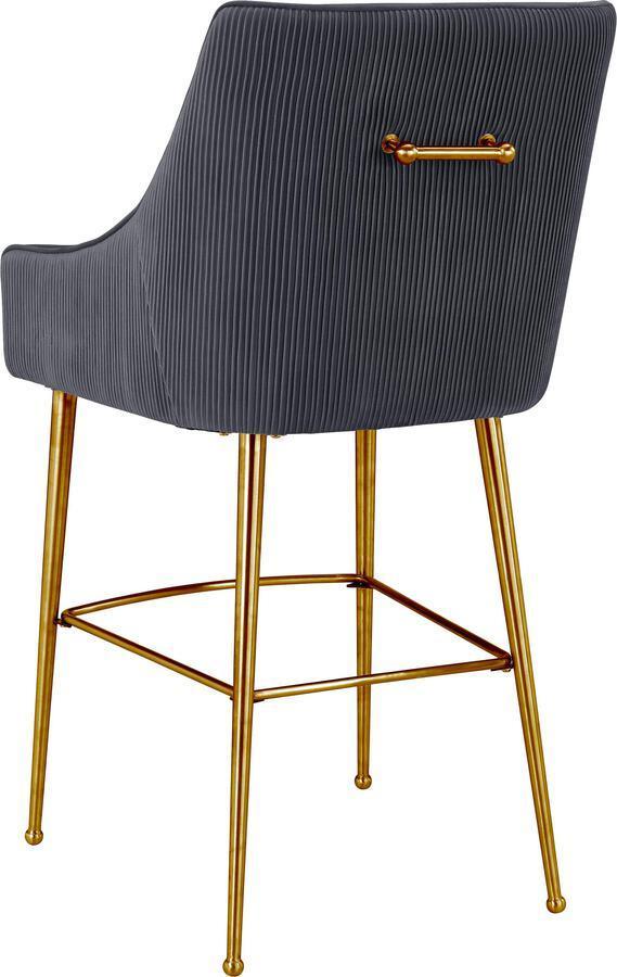 Tov Furniture Barstools - Beatrix Pleated Dark Grey Velvet Bar Stool