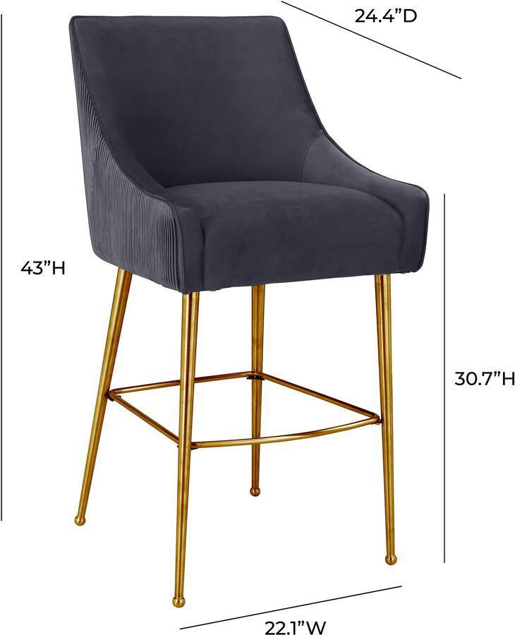 Tov Furniture Barstools - Beatrix Pleated Dark Grey Velvet Bar Stool