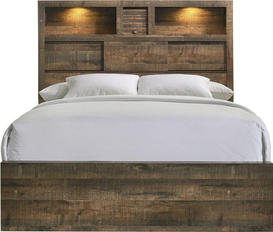 Elements Beds - Beckett King Bookcase Panel Bed with Bluetooth Walnut