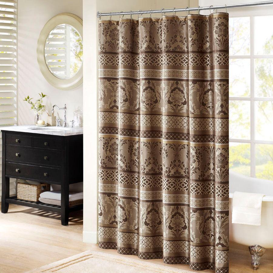 Olliix.com Shower Curtains - Bellagio Jacquard Shower Curtain Brown