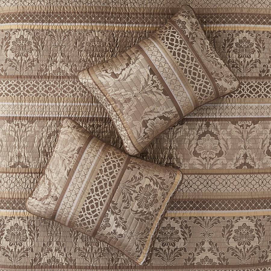 Olliix.com Comforters & Blankets - Bellagio King/California King 6 Piece Reversible Coverlet Set Brown & Gold