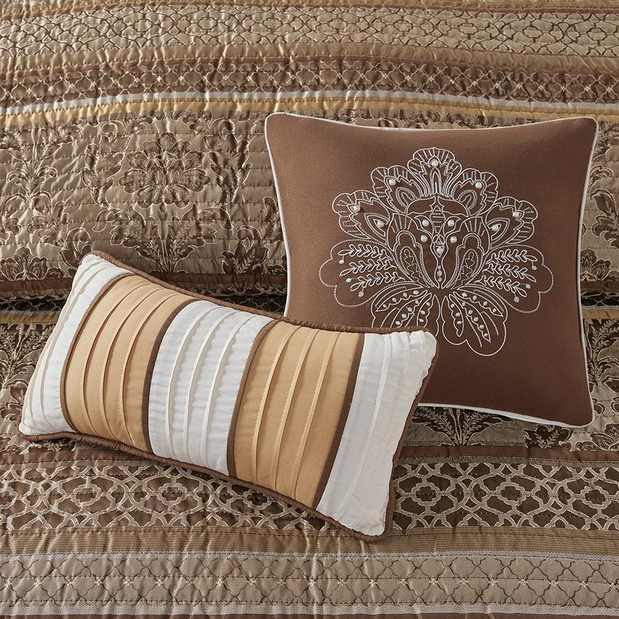 Olliix.com Comforters & Blankets - Bellagio King/California King 6 Piece Reversible Coverlet Set Brown & Gold