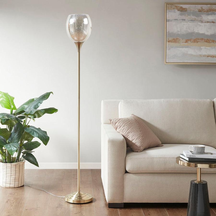Olliix.com Floor Lamps - Bellow Uplight Floor Lamp Antique Brass