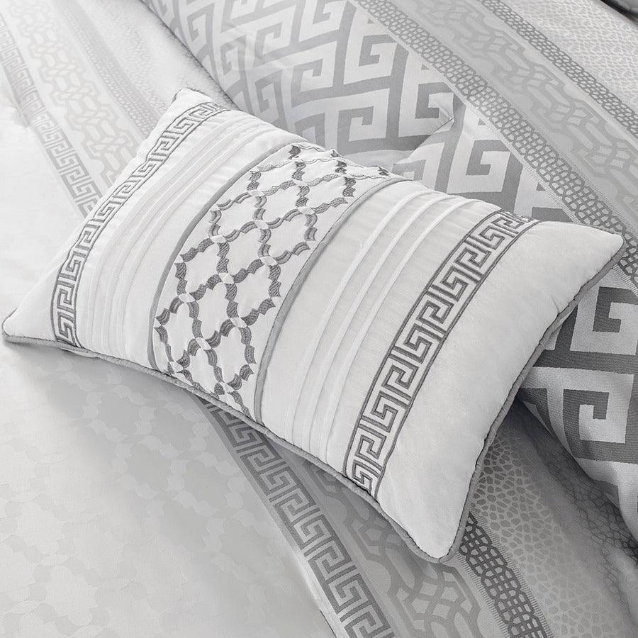 Olliix.com Comforters & Blankets - Bennett 7 Piece Jacquard Traditional Comforter Set Gray Queen