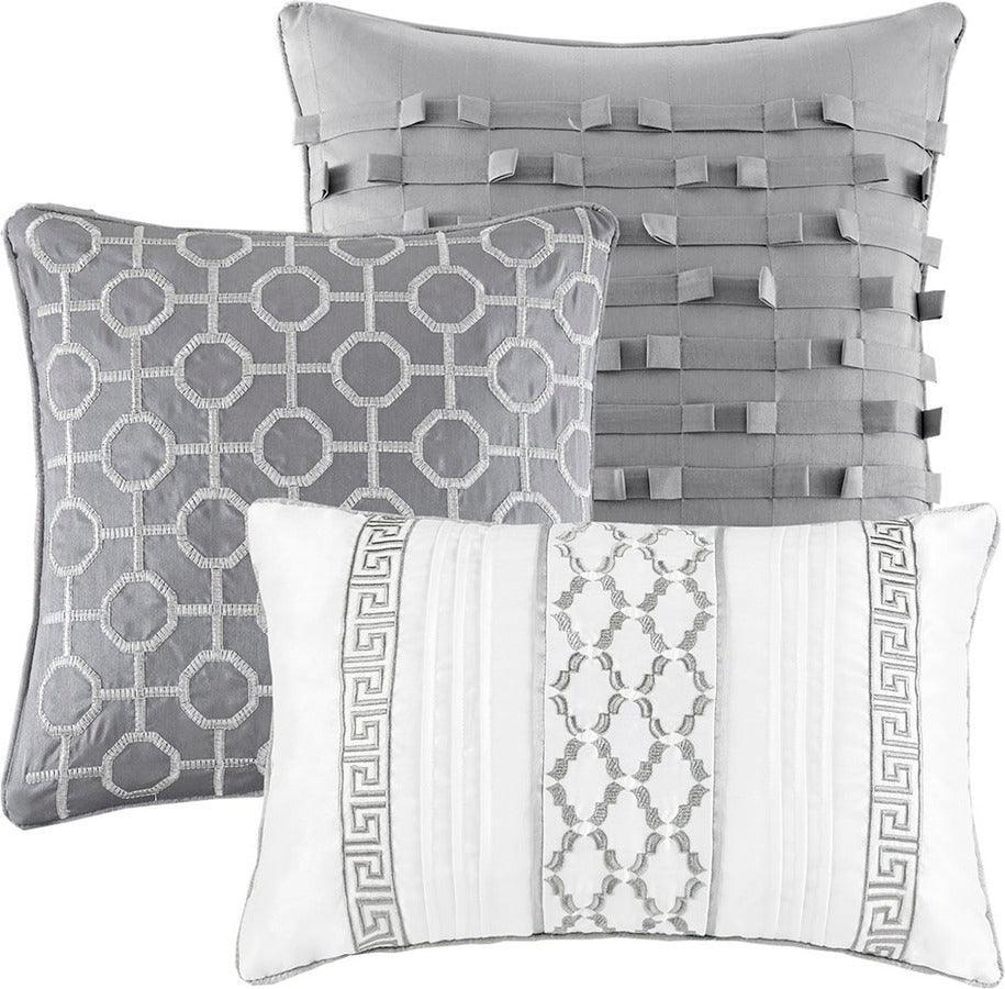 Olliix.com Comforters & Blankets - Bennett 7 Piece Jacquard Traditional Comforter Set Gray Queen