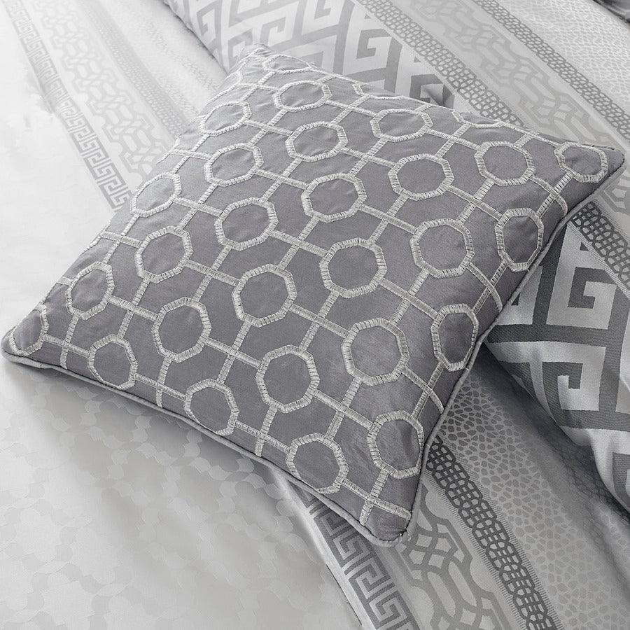 Olliix.com Comforters & Blankets - Bennett 7 Piece Jacquard Traditional Comforter Set Gray Queen