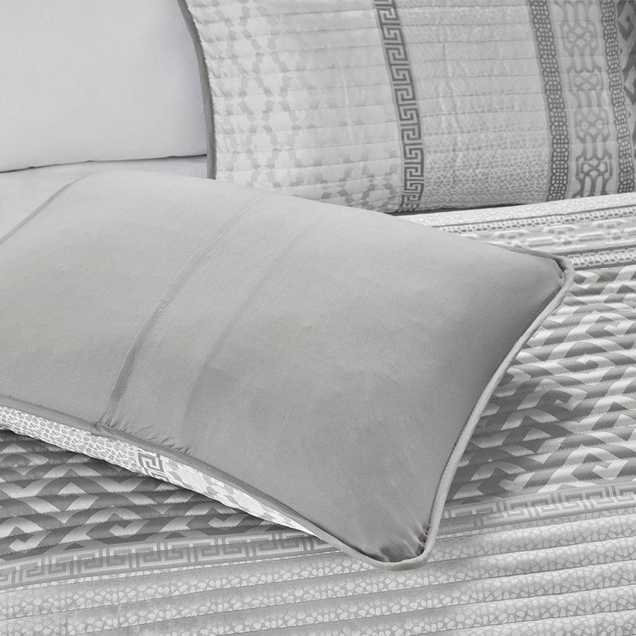 Olliix.com Comforters & Blankets - Bennett Full/Queen 4 Piece Reversible Jacquard Coverlet Set Gray