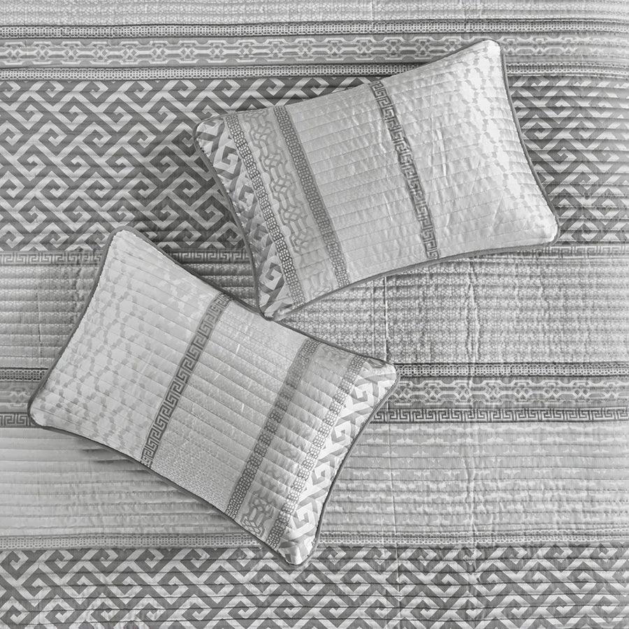 Olliix.com Comforters & Blankets - Bennett Full/Queen 4 Piece Reversible Jacquard Coverlet Set Gray