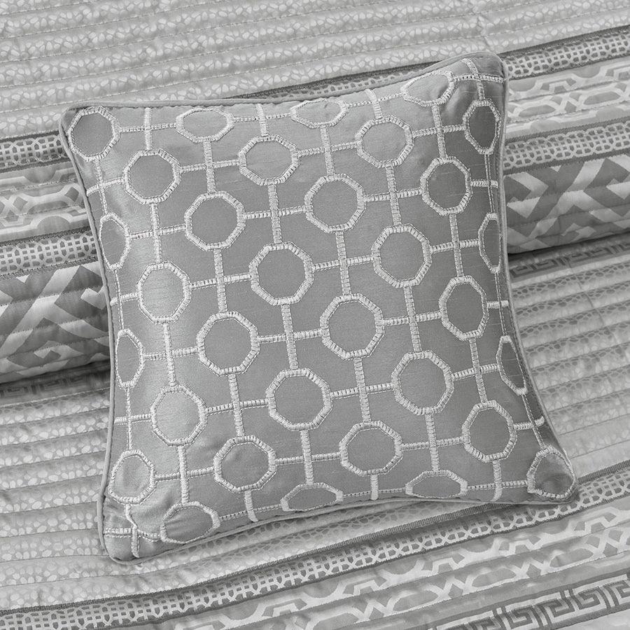 Olliix.com Comforters & Blankets - Bennett Full/Queen 4 Piece Reversible Jacquard Coverlet Set Gray