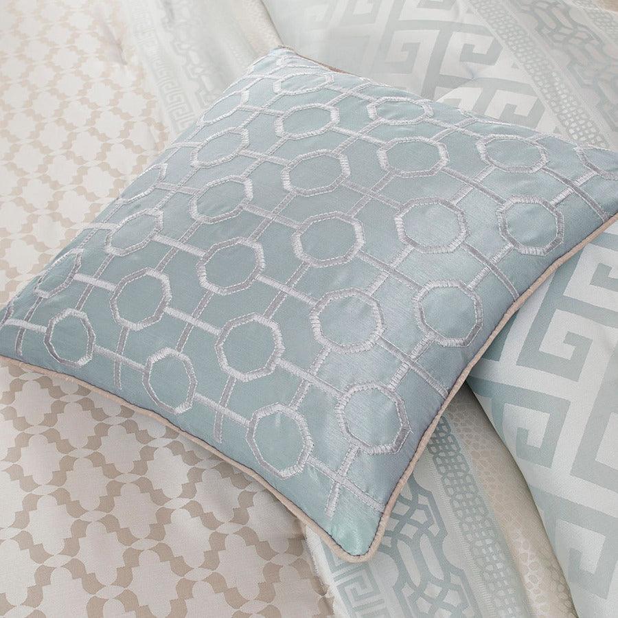 Olliix.com Comforters & Blankets - Bennett Transitional 7 Piece Jacquard Comforter Set Aqua Cal King