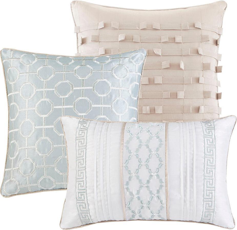 Olliix.com Comforters & Blankets - Bennett Transitional 7 Piece Jacquard Comforter Set Aqua Cal King