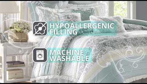 Olliix.com Comforters & Blankets - Bennett Transitional 7 Piece Jacquard Comforter Set Aqua Cal King