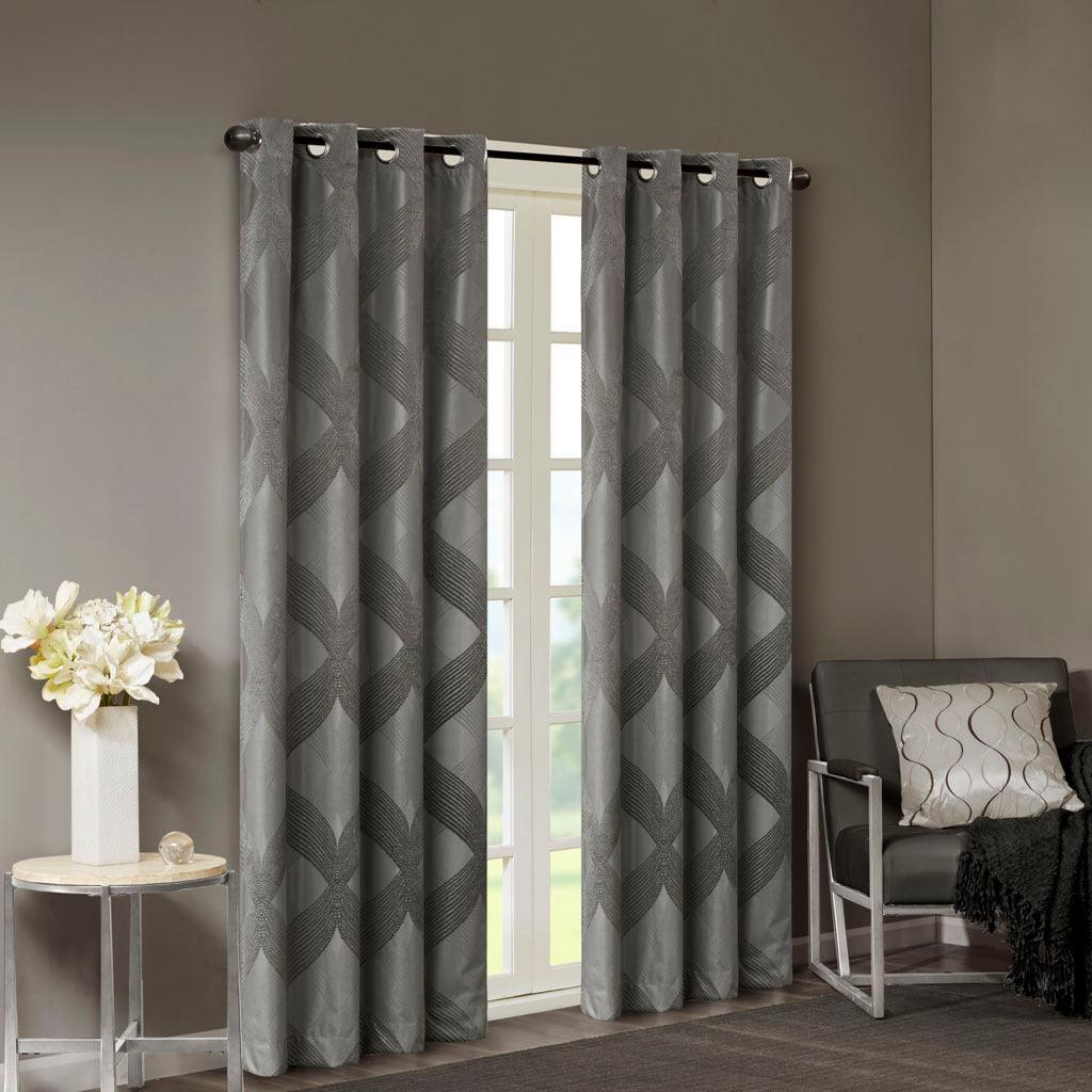 Olliix.com Curtains - Bentley 108 H Ogee Knitted Jacquard Total Blackout Panel Charcoal