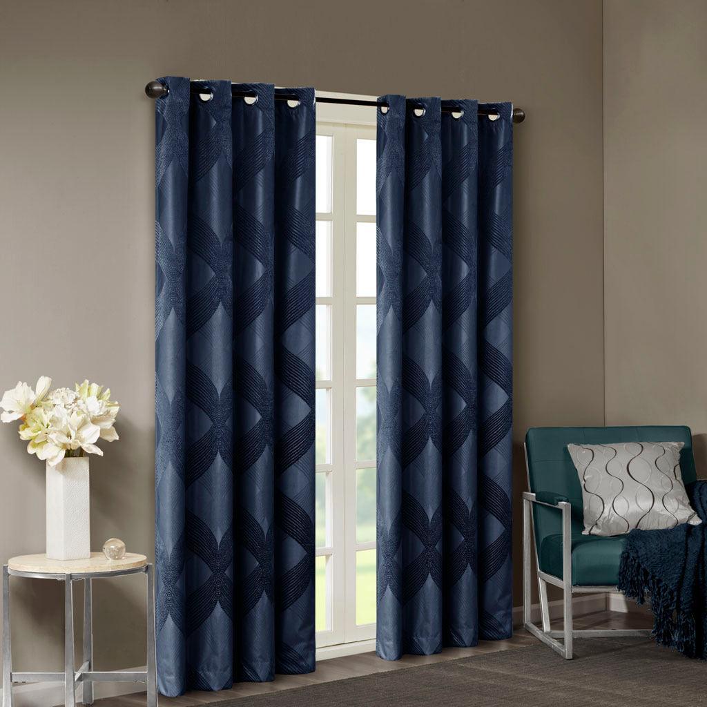 Olliix.com Curtains - Bentley 108 H Ogee Knitted Jacquard Total Blackout Panel Navy