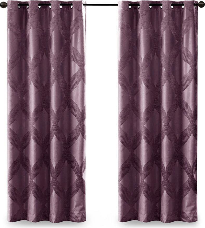 Olliix.com Curtains - Bentley 108 H Ogee Knitted Jacquard Total Blackout Panel Plum