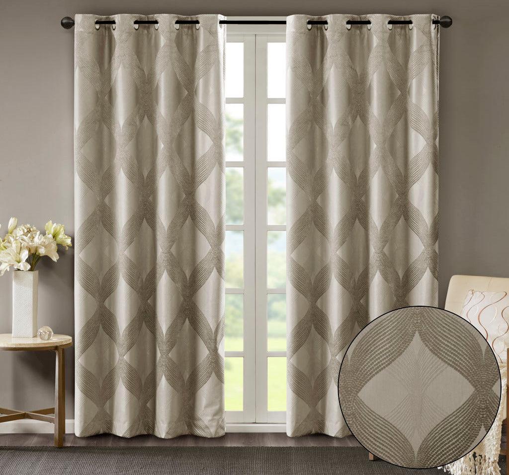 Olliix.com Curtains - Bentley 108 H Ogee Knitted Jacquard Total Blackout Panel Taupe