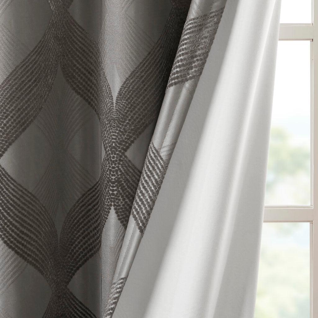 Olliix.com Curtains - Bentley 84 H Ogee Knitted Jacquard Total Blackout Panel Charcoal
