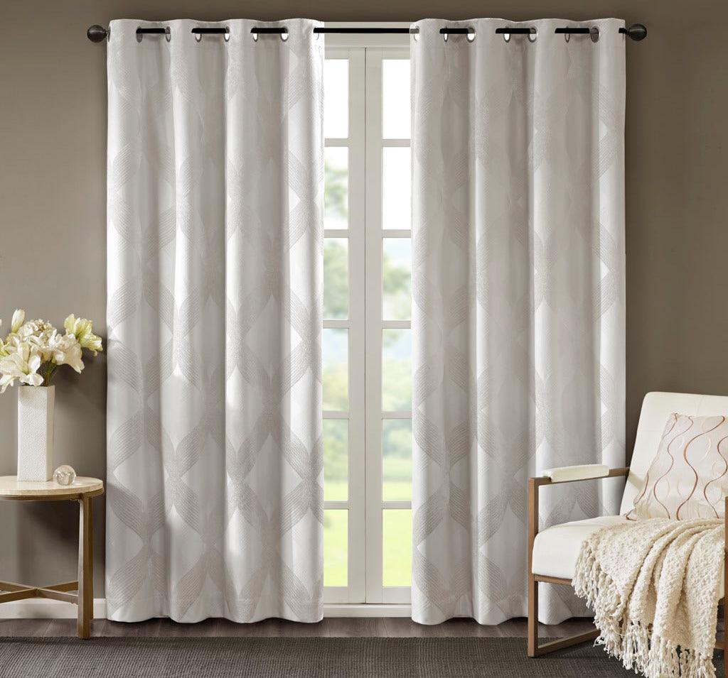 Olliix.com Curtains - Bentley 84 H Ogee Knitted Jacquard Total Blackout Panel Ivory