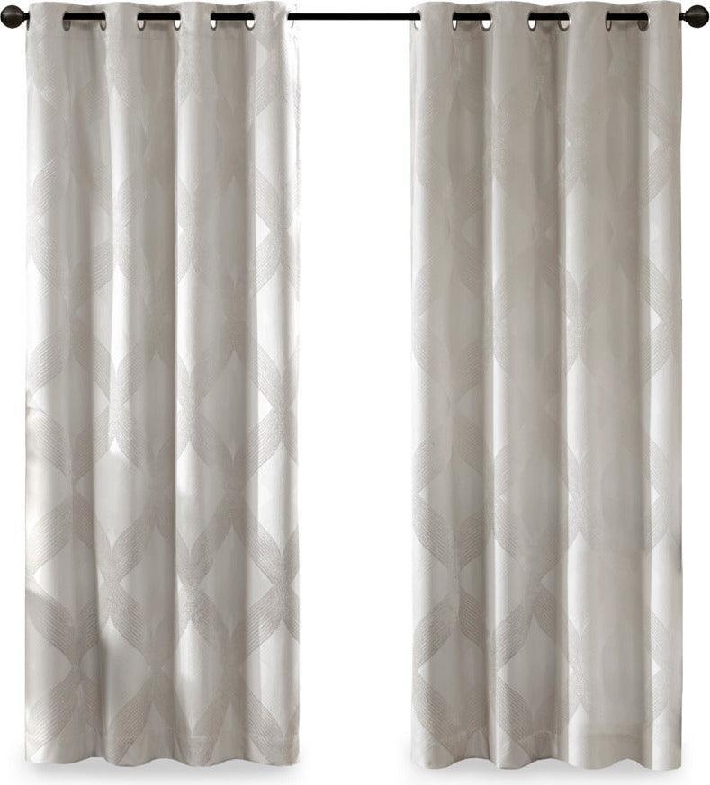 Olliix.com Curtains - Bentley 84 H Ogee Knitted Jacquard Total Blackout Panel Ivory