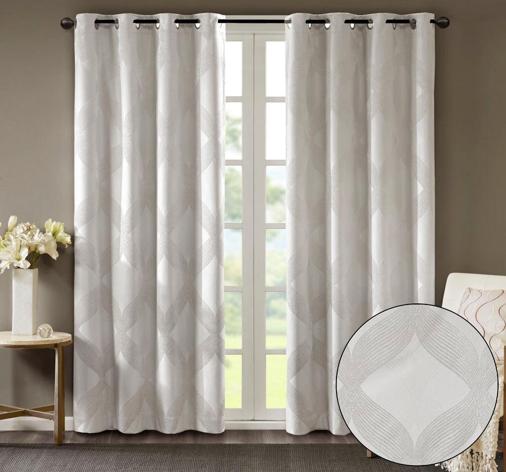 Olliix.com Curtains - Bentley 84 H Ogee Knitted Jacquard Total Blackout Panel Ivory